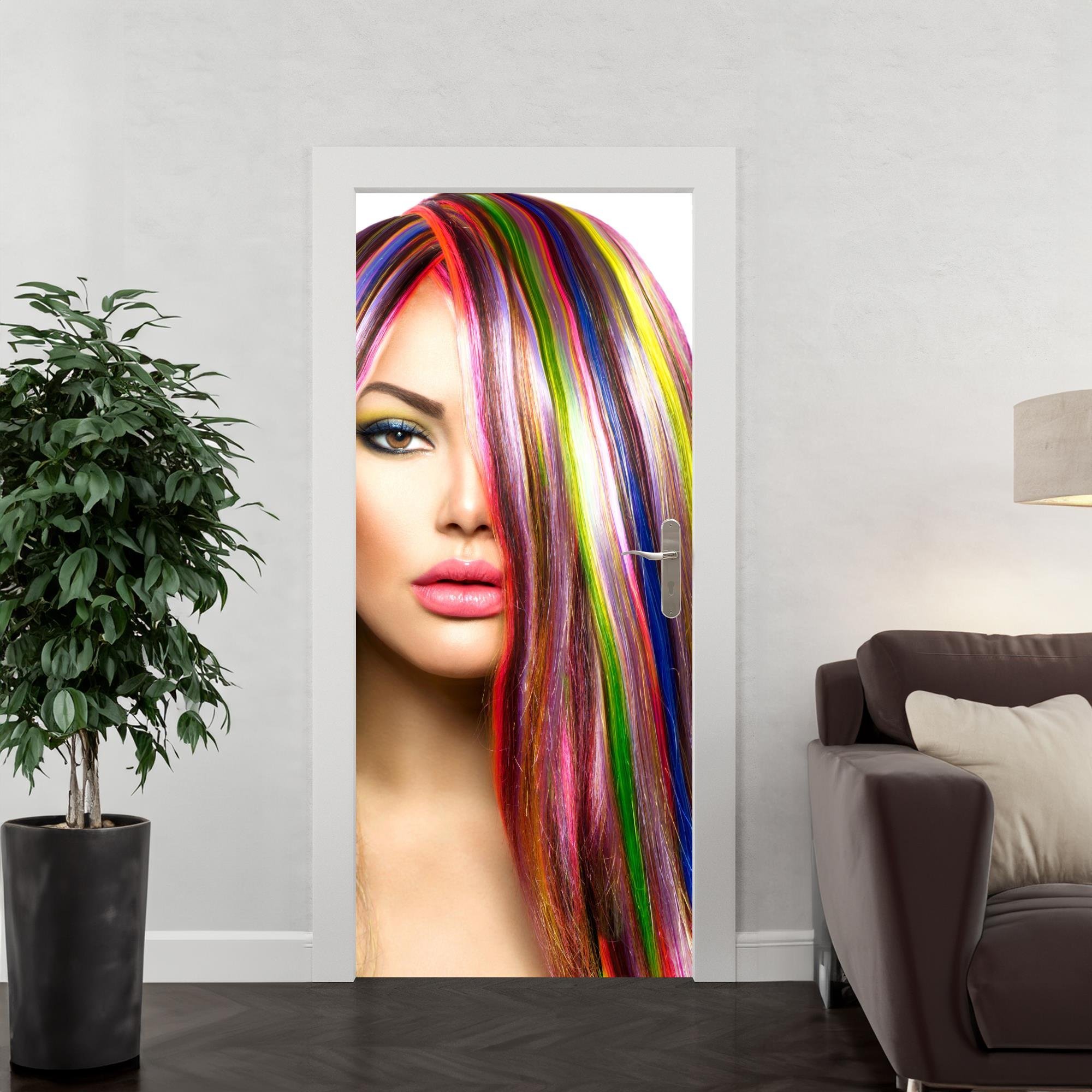 Adesivo Decorativo Porta Salão de Beleza Cabelo Colorido - 3