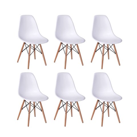 KIT 6 CADEIRAS CHARLES EAMES EIFFEL BASE MADEIRA SALA DE JANTAR COZINHA BRANCO