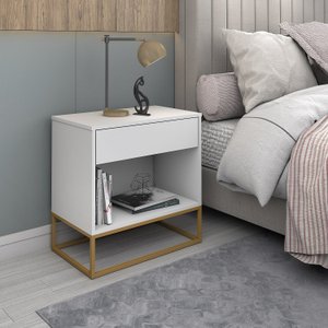 Criado Malta Industrial Branco Base de Ferro Dourado