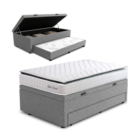 Conjunto Base Box Baú com Cama Auxiliar Prince e Colchão D33 Hellen