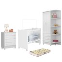 Ver imagem 1 de Dormitório Doce Sonho 2 Portas, Cômoda 4 Gavetas e Berço Branco com Rodízio e Colchão D18 - Qmovi