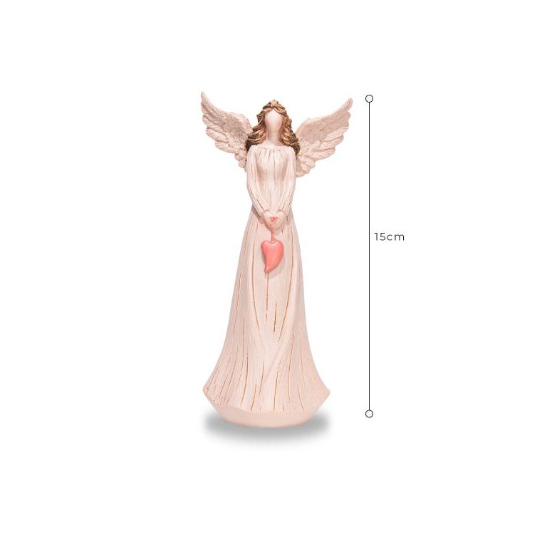 Anjo De Resina Decorativo Pequeno Com Coração 15cm