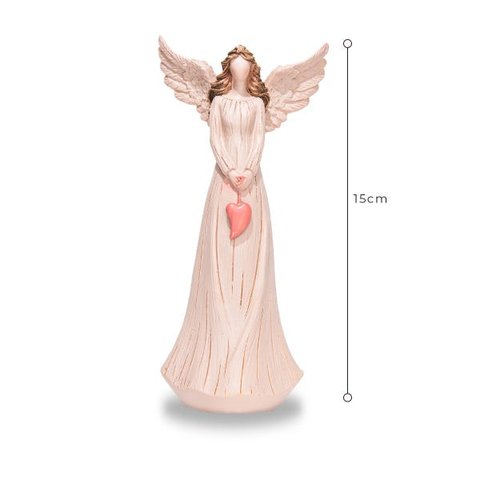 Anjo De Resina Decorativo Pequeno Com Coração 15cm