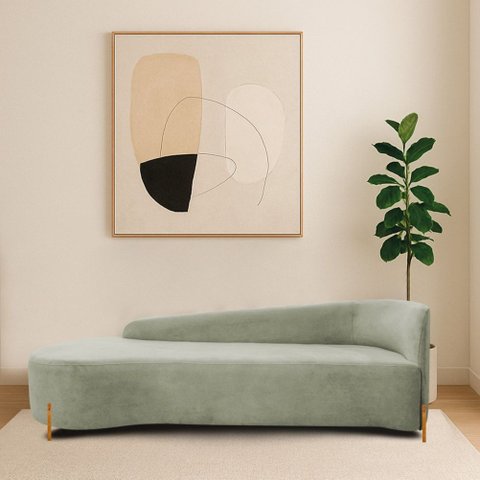 Divã Recamier Orgânico França 180cm Lado Esq Pés Madeira Bouclé Verde Oliv