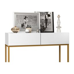 Aparador Buffet Pequeno com Pés de Ferro Dourado Eros 90cm Ideal para Apartamento Branco Fosco Luxo - 4