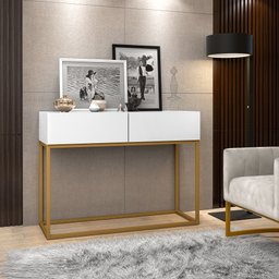 Aparador Buffet Pequeno com Pés de Ferro Dourado Eros 90cm Ideal para Apartamento Branco Fosco Luxo - 2