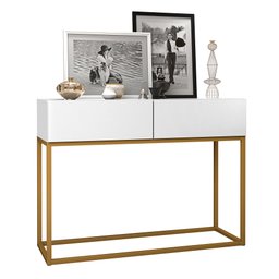 Aparador Buffet Pequeno com Pés de Ferro Dourado Eros 90cm Ideal para Apartamento Branco Fosco Luxo - 1