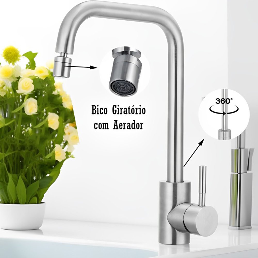 Torneira Gourmet Monocomando Misturador Água Quente e Fria para Cozinha Bancada Pia Bico Aerador - 2