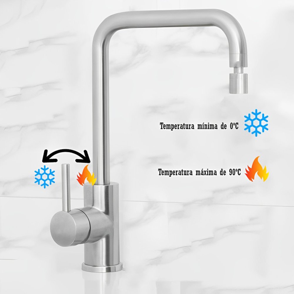 Torneira Gourmet Monocomando Misturador Água Quente e Fria para Cozinha Bancada Pia Bico Aerador - 3