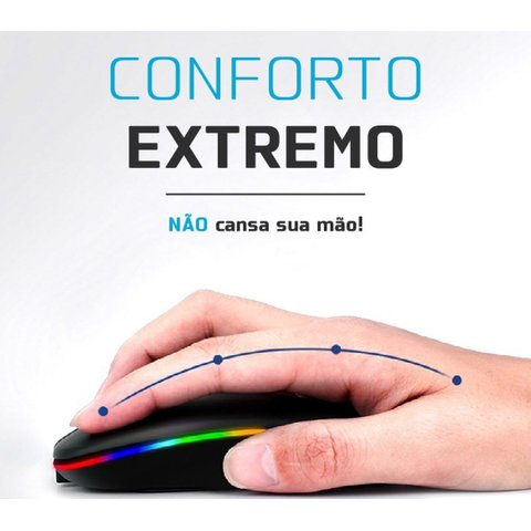 Mouse sem Fio Recarregável Wireles Optico Led Rgb Ergonômico