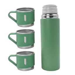 Garrafa Termica Parede Dupla 3 Copo Aço Inox Squeeze 500ml:verde - 2