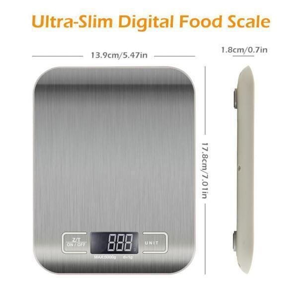 Balança Digital Cozinha Aço Inox 5Kg Precisão Dieta Fitness - 4