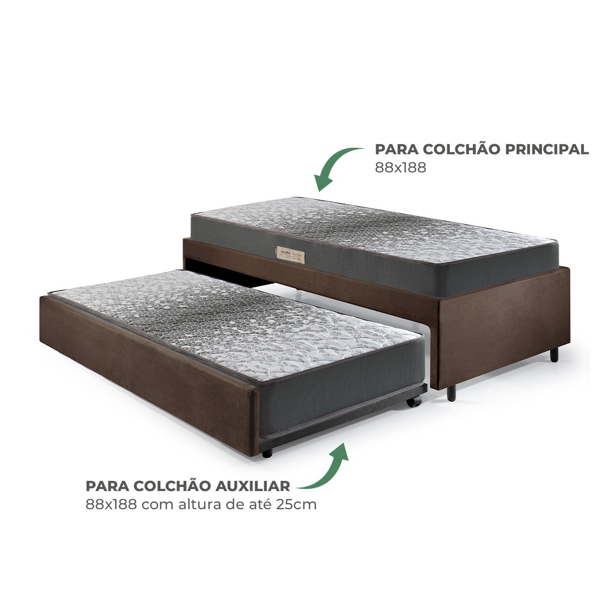 Bicama Box Solteiro 88x188 Suede Marrom com Dois Colchões de Espuma Dual Firm Ecoflex - 4