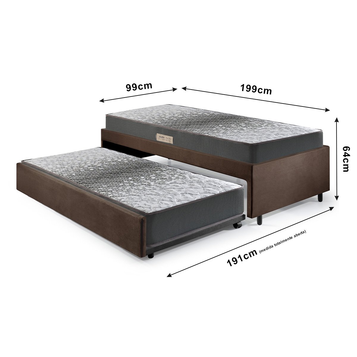 Bicama Box Solteiro 88x188 Suede Marrom com Dois Colchões de Espuma Dual Firm Ecoflex - 2