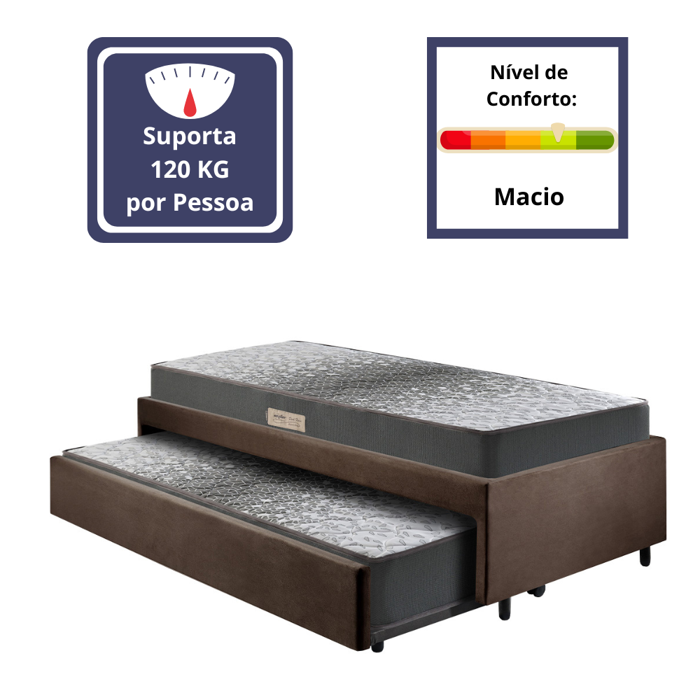 Bicama Box Solteiro 88x188 Suede Marrom com Dois Colchões de Espuma Dual Firm Ecoflex - 3