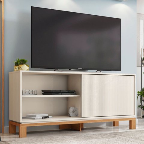 Rack Bancada para Tv 45 Pol 136cm Lucca Off White/freijó C01 - Mpozenato