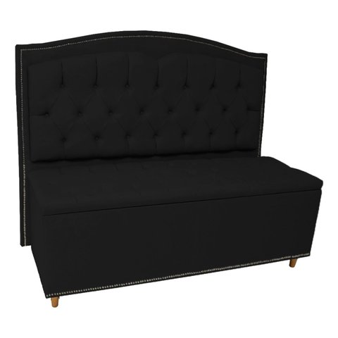 Kit Cabeceira e Calçadeira com Baú 160 Cm Queen Casal Diana Suede Preto - Fina Mobília