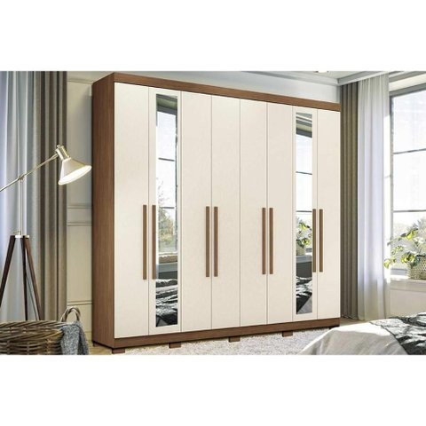 Guarda Roupa 8 Portas (2 C/ Espelho) e 4 Gavetas C/ Pés Master New 8.4 Jatobá/areia - Santos Andir