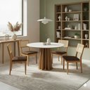 Ver imagem 1 de Mesa de Jantar Base Ripada 105cm com 4 Cadeiras 100% Mdf Cor:off White com Freijó e Veludo Slim