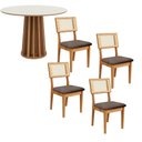 Ver imagem 2 de Mesa de Jantar Base Ripada 105cm com 4 Cadeiras 100% Mdf Cor:off White com Freijó e Veludo Slim