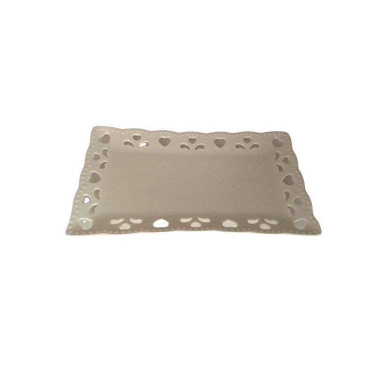 Bandeja Decorativa Porcelana Branca Coração Vazado 20X11,5Cm