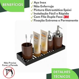 Porta Shampoo Adesivo Sem Furar Parede Preto DF - 2 Porta Shampoo Adesivo Sem Furar Parede Preto DF - 2