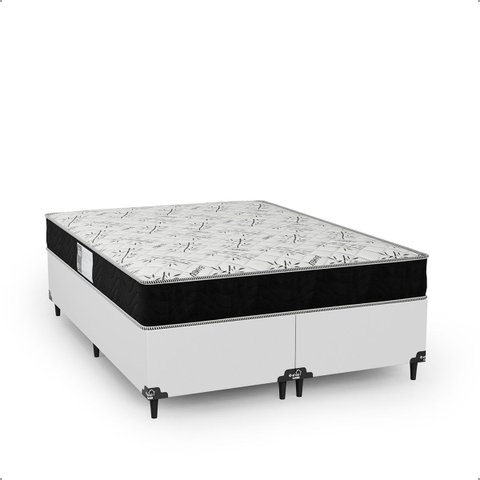 Cama Box Casal Bipartido + Colchão D33 One Face - 56x138x188cm - e-Shop Casa - Couro