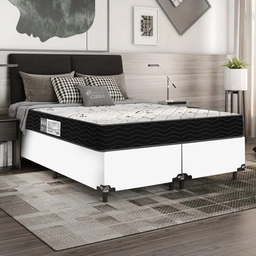 Cama Box Casal Bipartido + Colchão D33 One Face - 56x138x188cm - E-shop Casa - Couro - 2