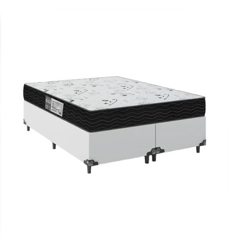 Cama Box Casal Bipartido + Colchão D33 One Face - 56x138x188cm - E-shop Casa - Couro