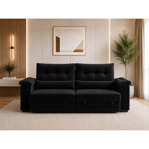Sofá Retrátil Reclinável 300 cm Dubai Veludo Premium