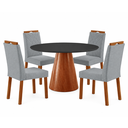 Ver imagem 1 de Conjunto Sala de Jantar Mesa Gênova 110cm Tampo Redondo Vidro Preto com 4 Cadeiras
