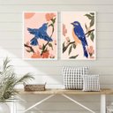 Ver imagem 1 de Kit 2 Quadros Aquarelas Passarinhos Azul 33x24cm:madeira Branca