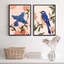 Ver imagem 2 de Kit 2 Quadros Aquarelas Passarinhos Azul 33x24cm:madeira Branca