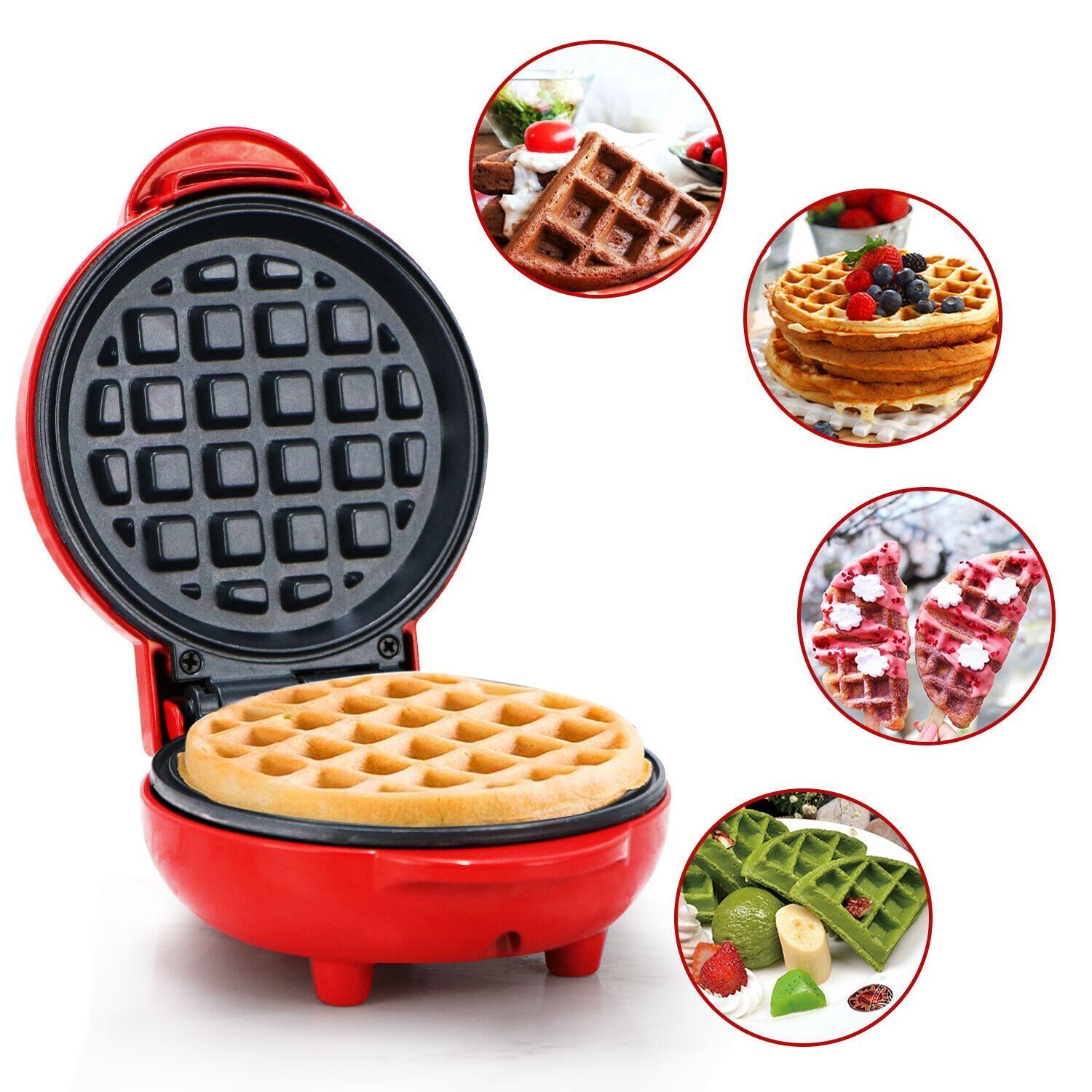 Máquina para Waffles Pequena Portátil 110v 350w Vermelho - 3