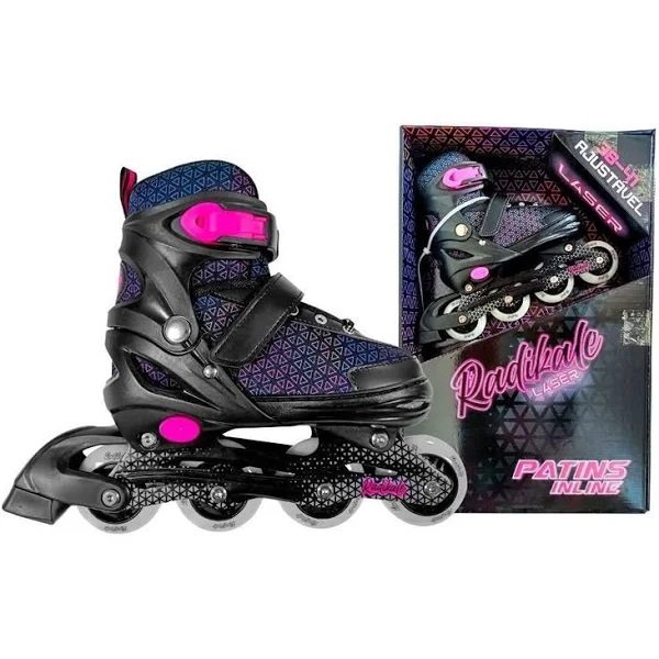 Patins Inline 4 Rodas Ajustavel 38-41 Laser LED e Freio PRETO/ROSA Unitoys - 6