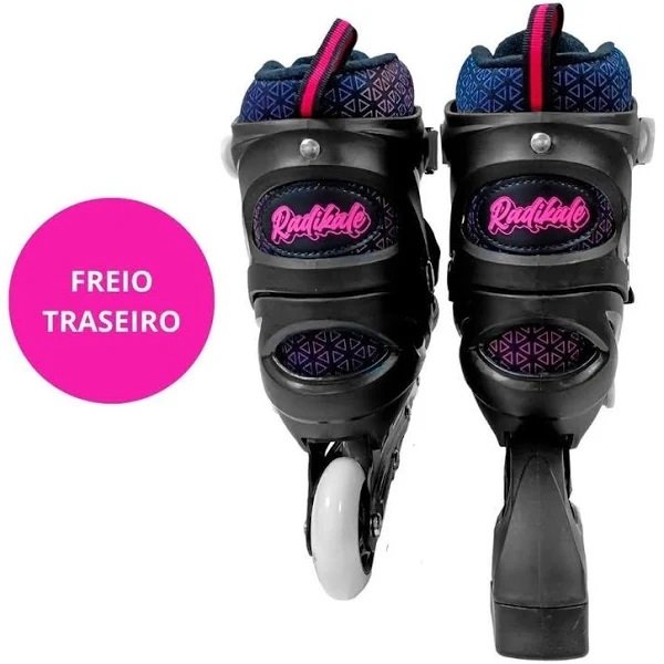 Patins Inline 4 Rodas Ajustavel 38-41 Laser LED e Freio PRETO/ROSA Unitoys - 5