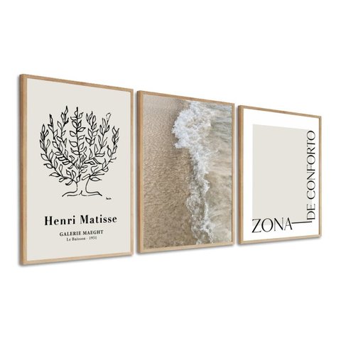 Kit 3 Quadros Decorativo Abstrato Matisse Paisagem Praia Boho