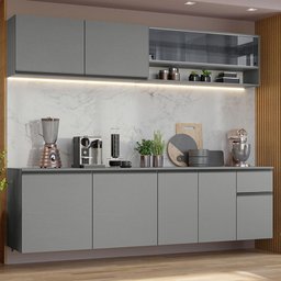 Armário de Cozinha Completa Suspenso 240cm Cinza Nice Madesa 05 - 2