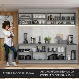 Armário de Cozinha Completa Suspenso 240cm Cinza Nice Madesa 05 - 6