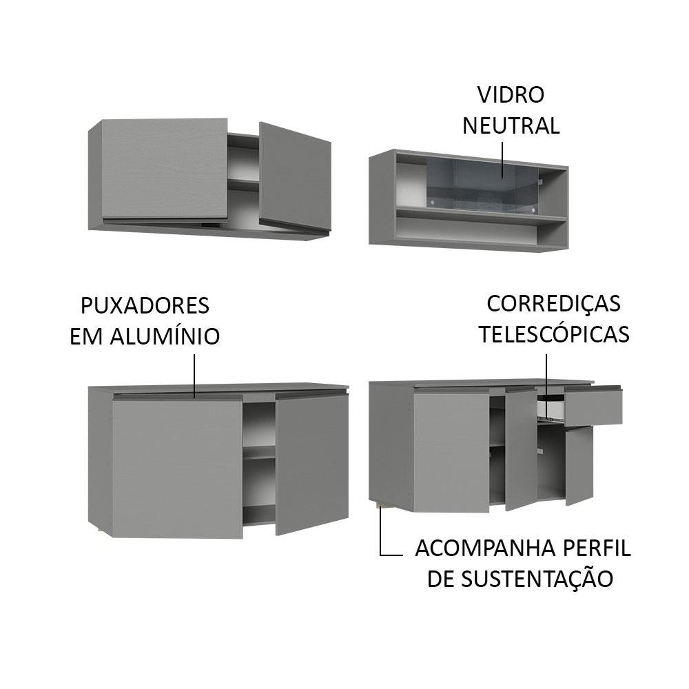 Armário de Cozinha Completa Suspenso 240cm Cinza Nice Madesa 05 - 5