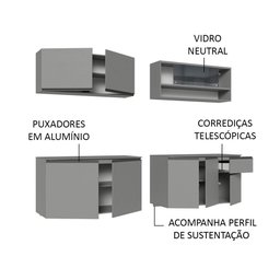 Armário de Cozinha Completa Suspenso 240cm Cinza Nice Madesa 05 - 5