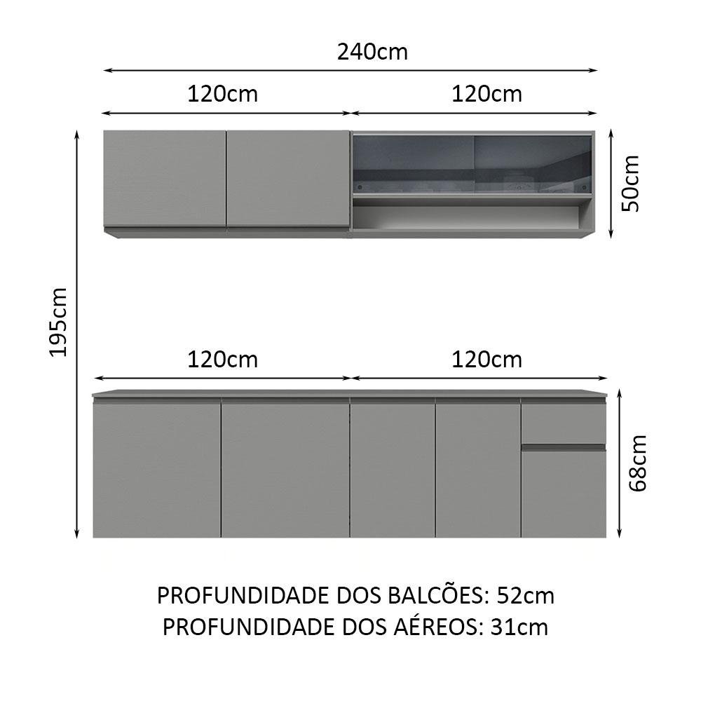 Armário de Cozinha Completa Suspenso 240cm Cinza Nice Madesa 05 - 4