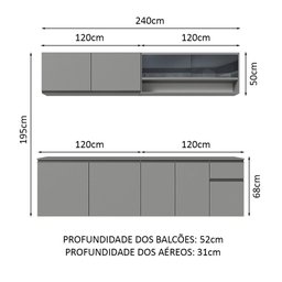 Armário de Cozinha Completa Suspenso 240cm Cinza Nice Madesa 05 - 4