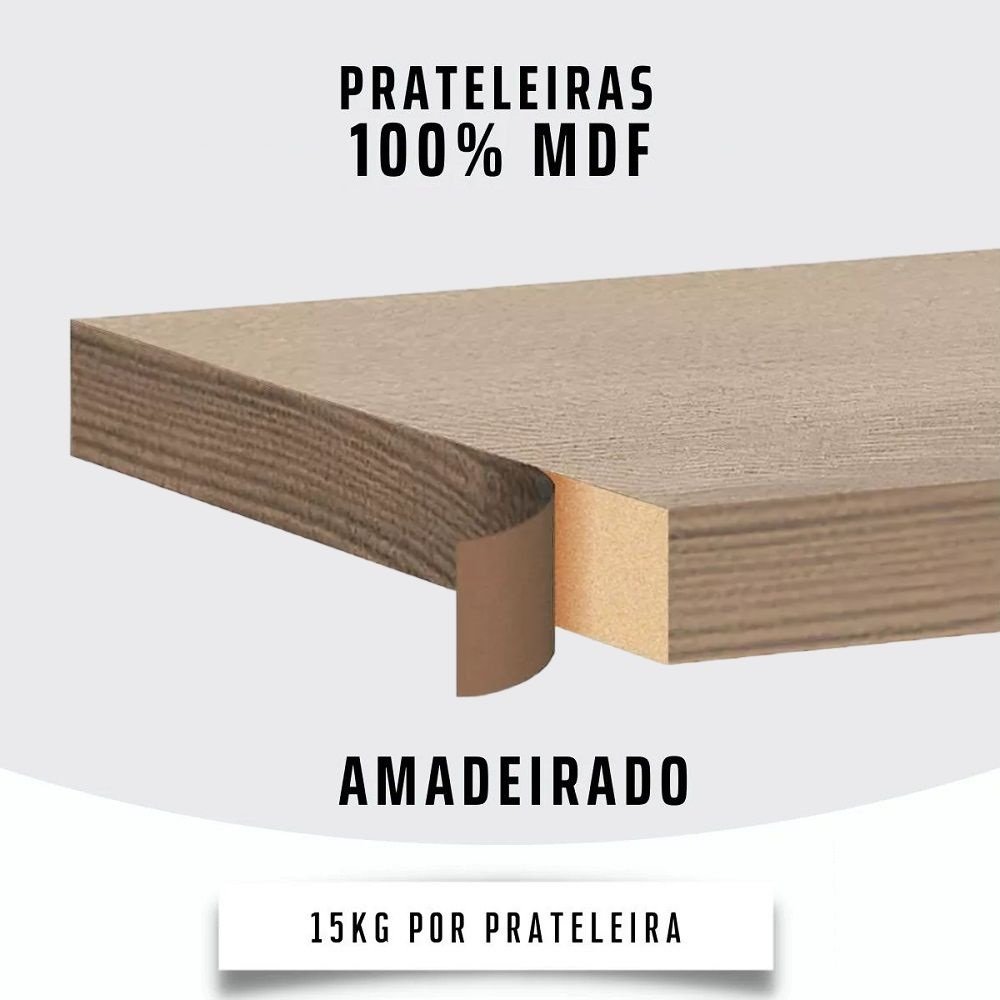 Prateleira Suspensa Estilo Industrial Suporte Nicho de Parede Mdf 120cm para Cozinha Quarto Sala - 7