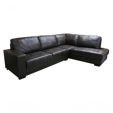 Sofá de Couro Canto Marrocos 3 Lugares com Chaise Direita Marrom Pigmentado - Mempra Design