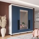 Ver imagem 1 de Roupeiro Solteiro Valência 4 Portas com Espelho 161x214cm Branco/Azul 240851