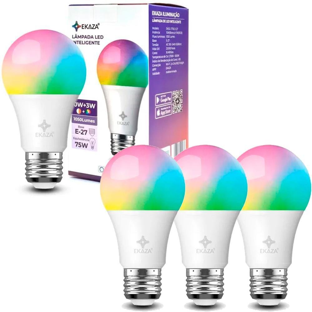 4 Lampadas Inteligente Ekaza Rgb Wifi Led Bulbo Alexa Google ...