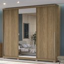 Ver imagem 1 de Guarda Roupa Armário Roupeiro Casal 3 Portas Espelho 4 Gavetas 3 Cabideiros Quarto Marrom Nogueira
