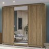 Guarda Roupa Armário Roupeiro Casal 3 Portas Espelho 4 Gavetas 3 Cabideiros Quarto Marrom Nogueira - 1
