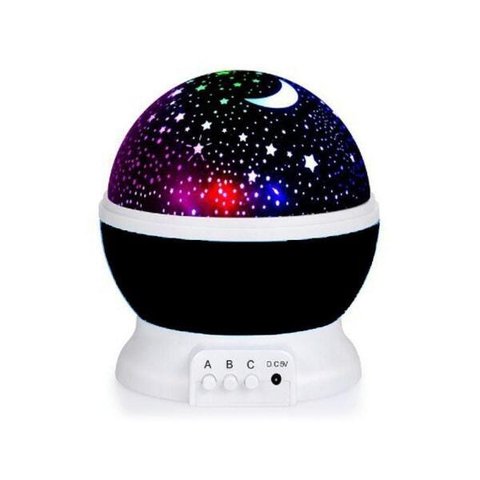 Luminária Abajur Giratorio Projeçao Preto Globo Luz Estrelas